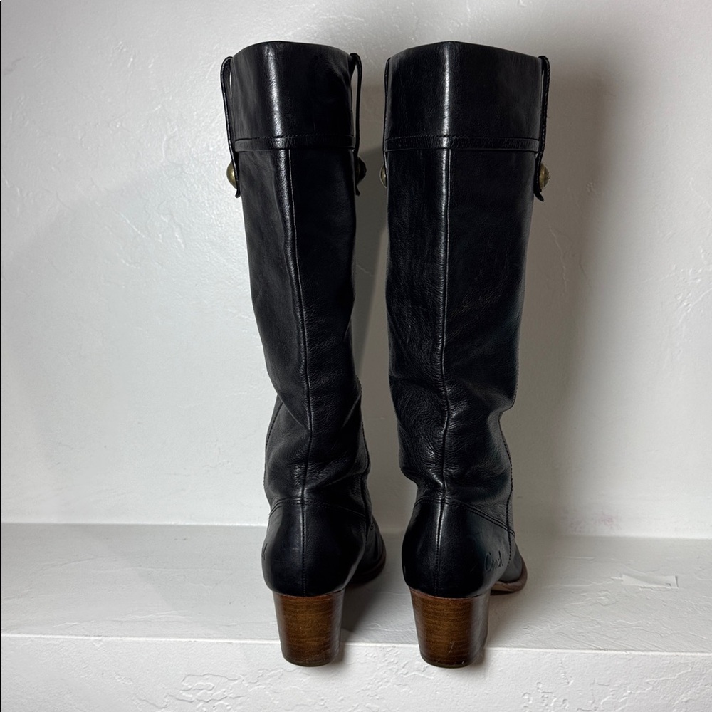 Coach Fayth black leather knee-high heeled boots 9 - Picture 5 of 14